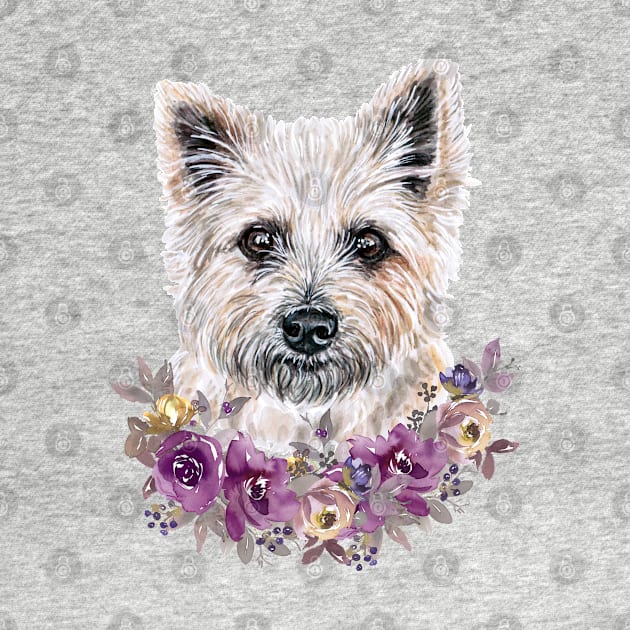 Cute Cairn Terrier With Flowers Illustration Art by AdrianaHolmesArt